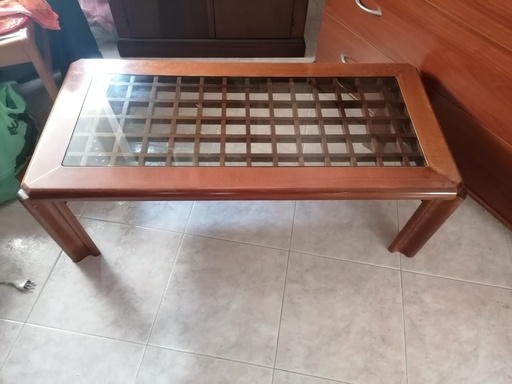 [RIF.385] Tavolino basso da salotto rettangolare da salotto legno è base in cristallo dimensioni (106x52)